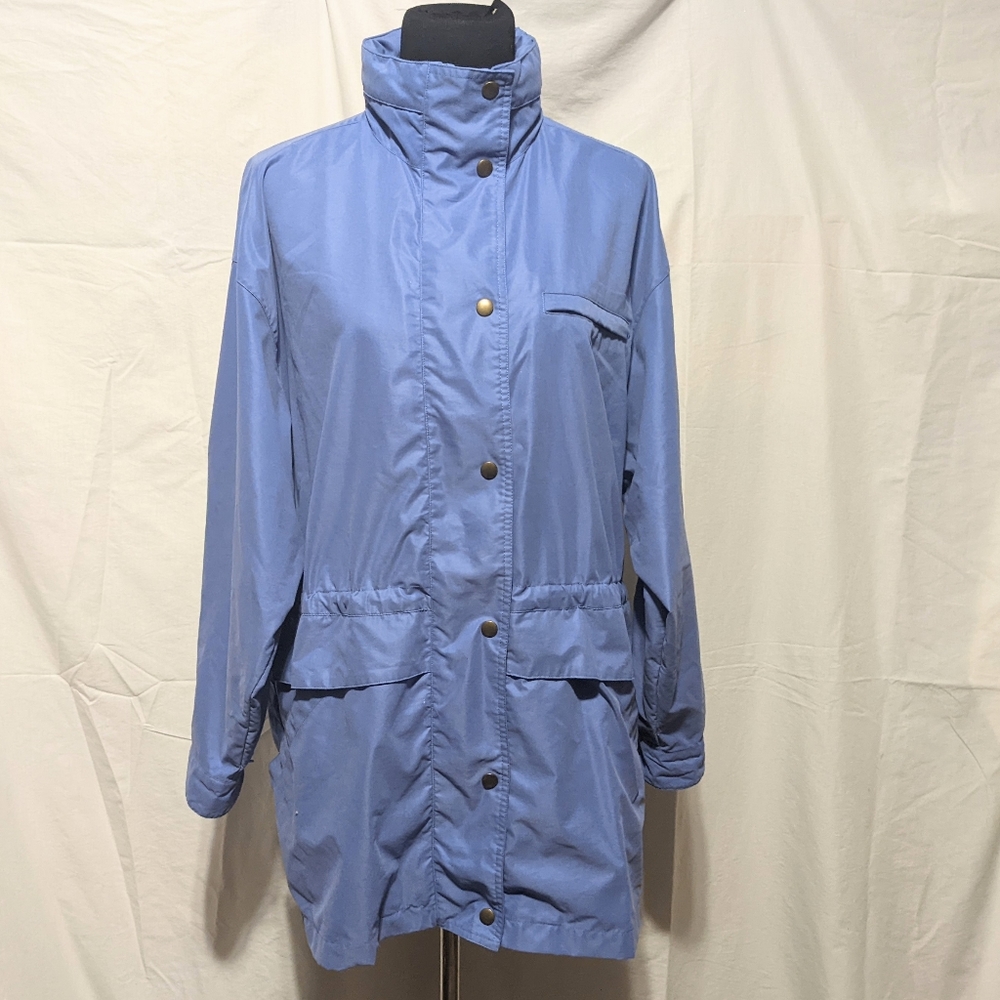 Nordstrom Women's Cinch Waist hidden hood thigh  length Rain jacket Medium